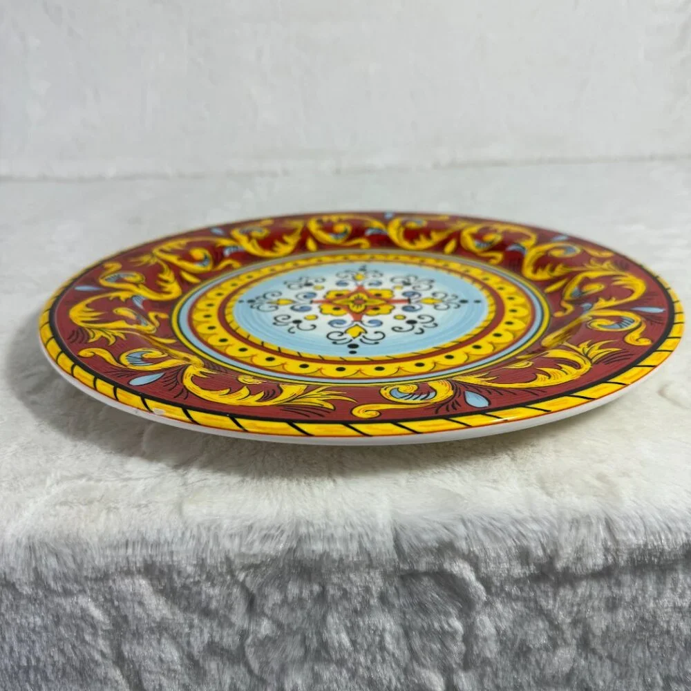 Tuscan Table Italian Dinner Plate 11" Ceramic Red Yellow Light Blue Black Bold - Picture 5 of 9